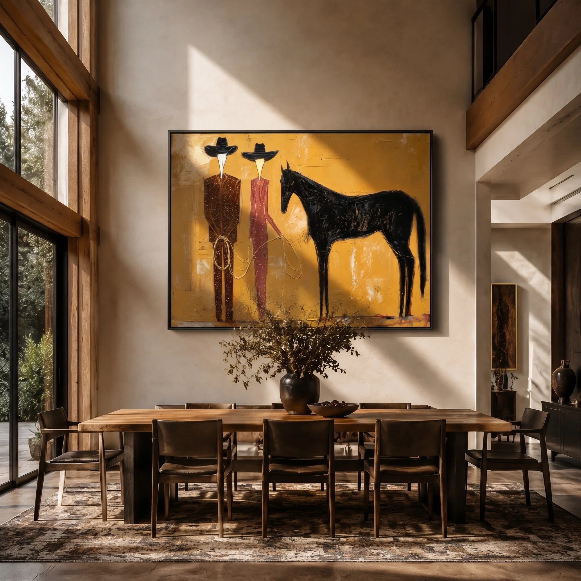 Textured Faceless Duo with Horse Wall Art