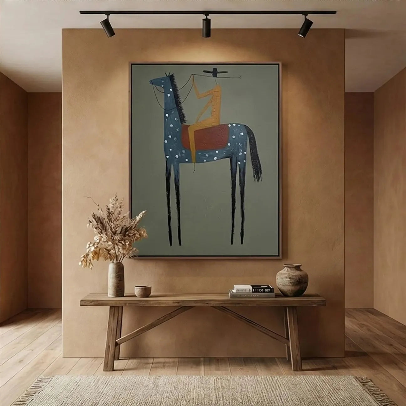 Naive Art Spotted Horse Rider Wall Art