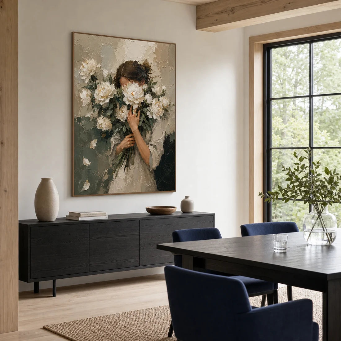 Impasto Woman & White Peony Wall Art