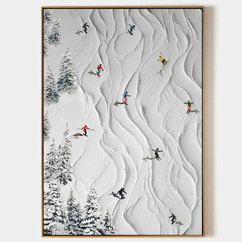 Skiing Sport Art Textured Painting Canvas #MM213