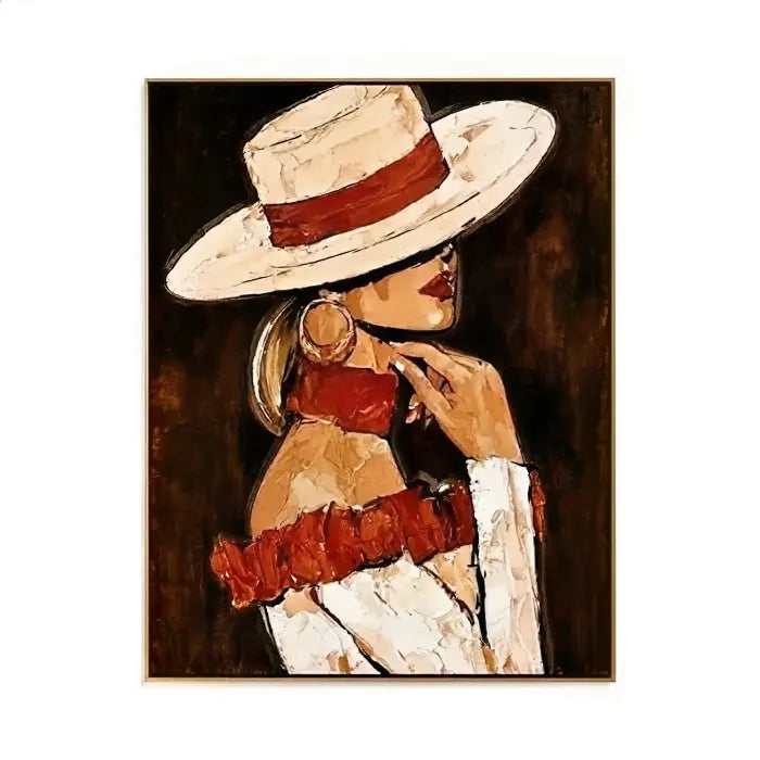 Impasto Wide Hat Profile Portrait Wall Art