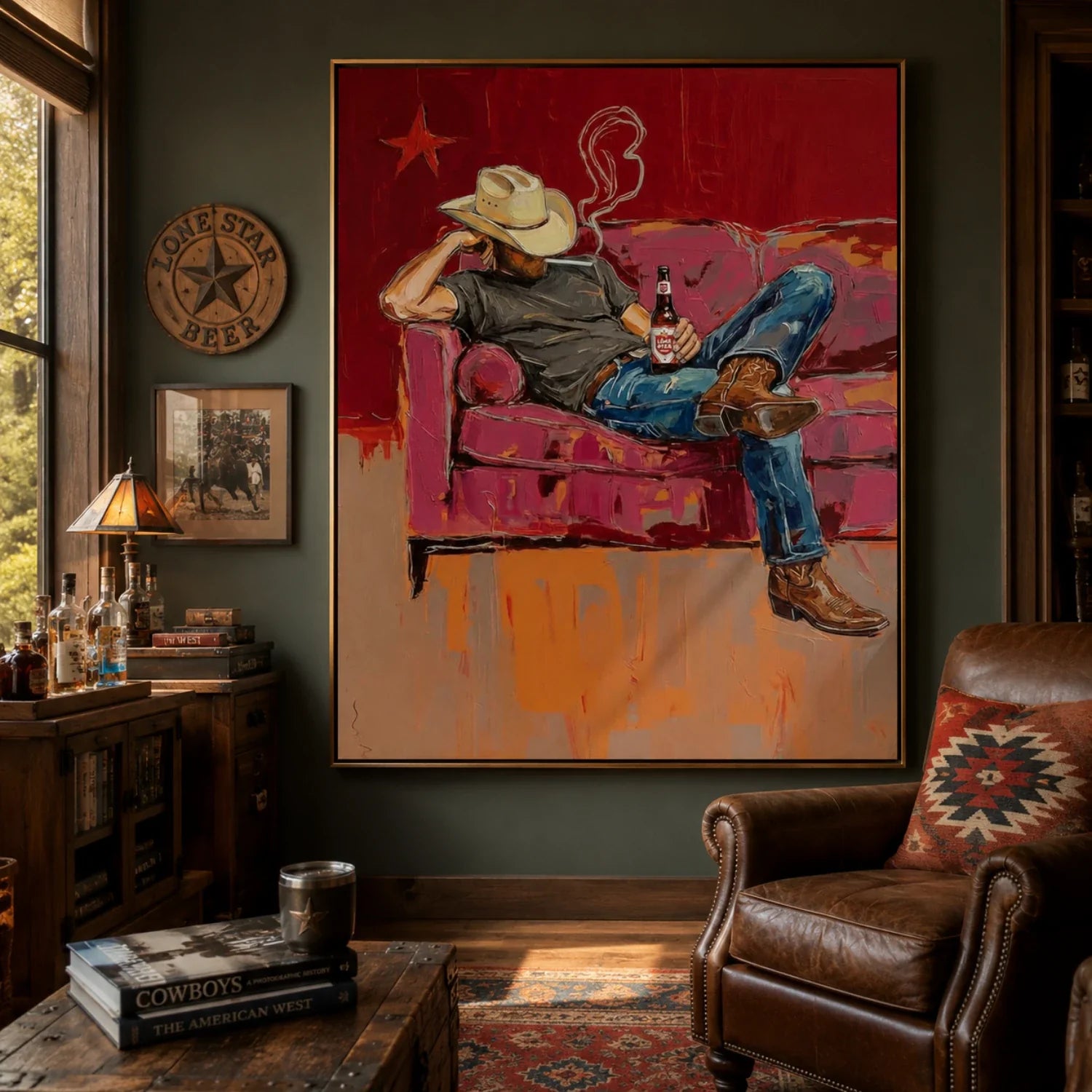 Impasto Cowboy on Couch Wall Art