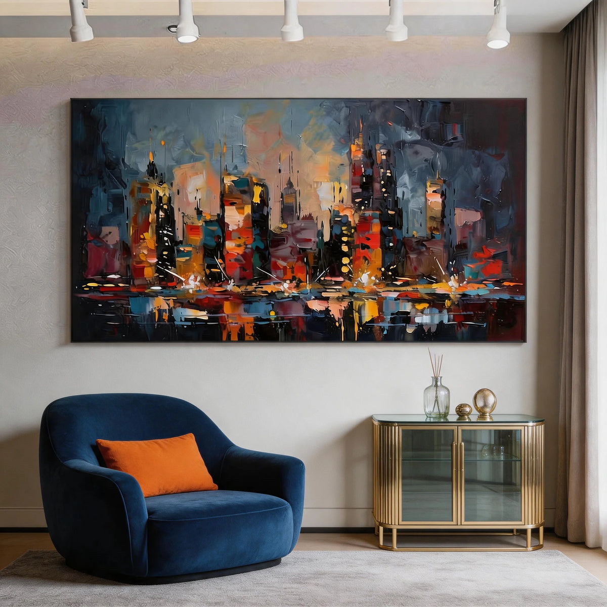 Impasto Night Skyline Wall Art