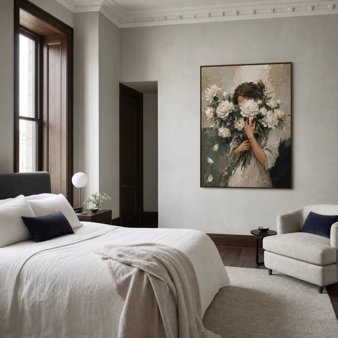 Impasto Woman & White Peony Wall Art