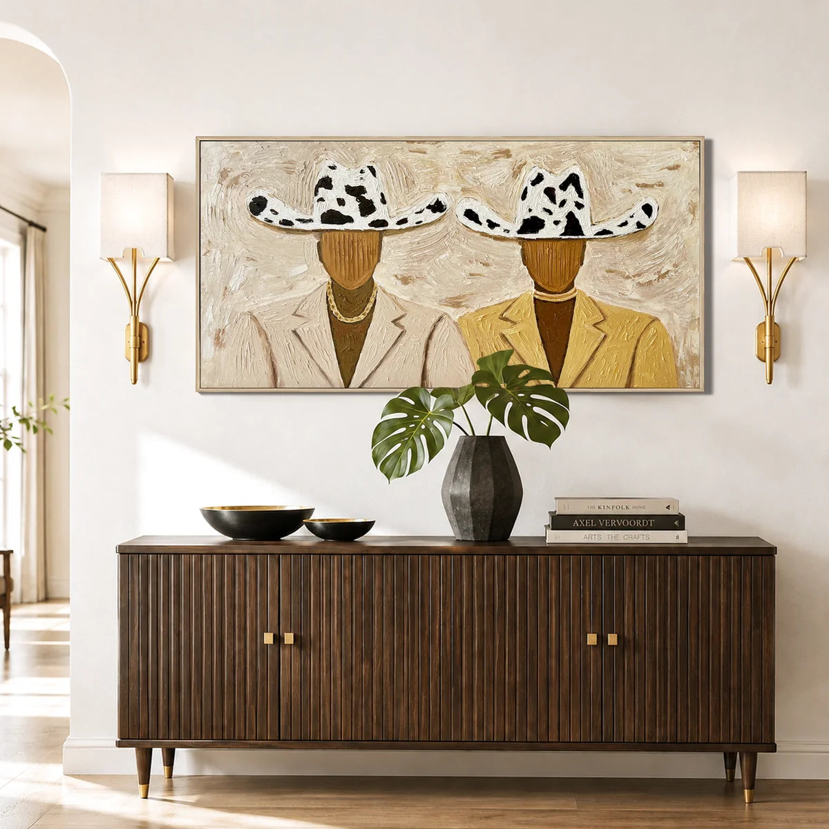 Cow-Print Hat Cowboy Duo Wall Art