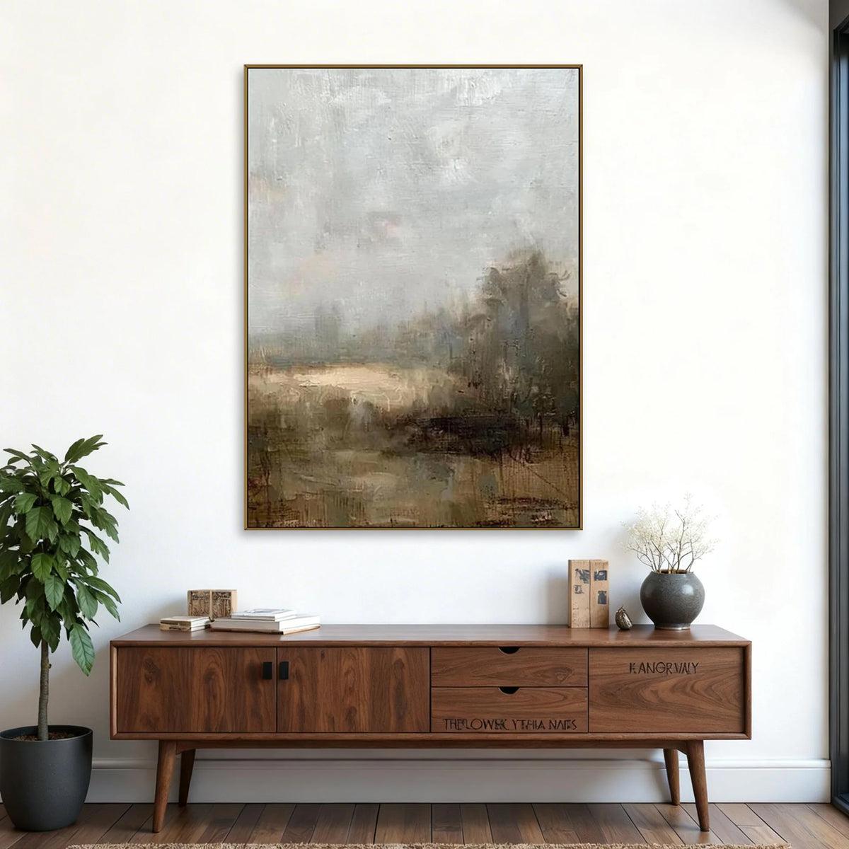 Textured Misty Field Landscape Wall Art