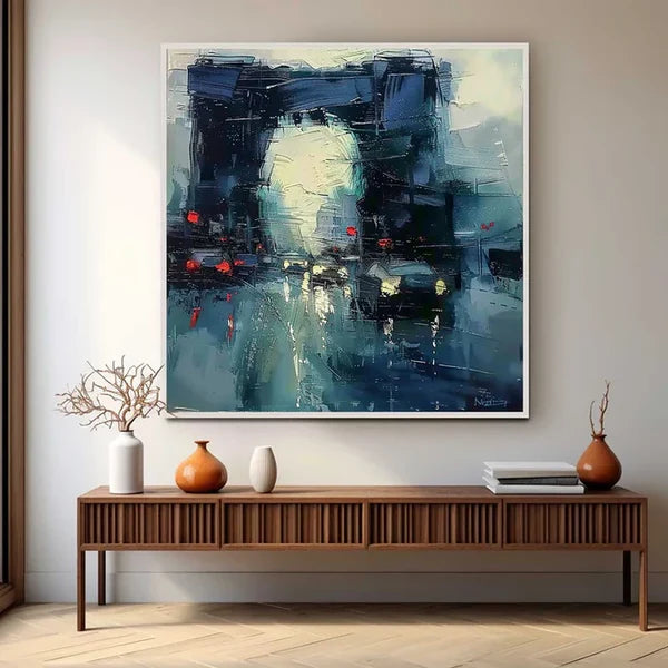 Abstract Rainy Night Street Wall Art