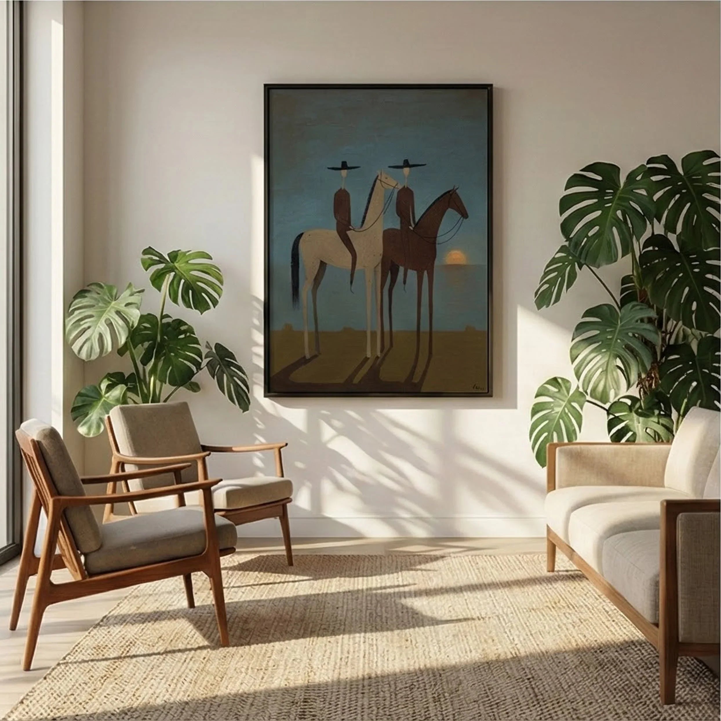 SunSet Horse Riders Wall Art – Modern Equestrian Canvas Painting