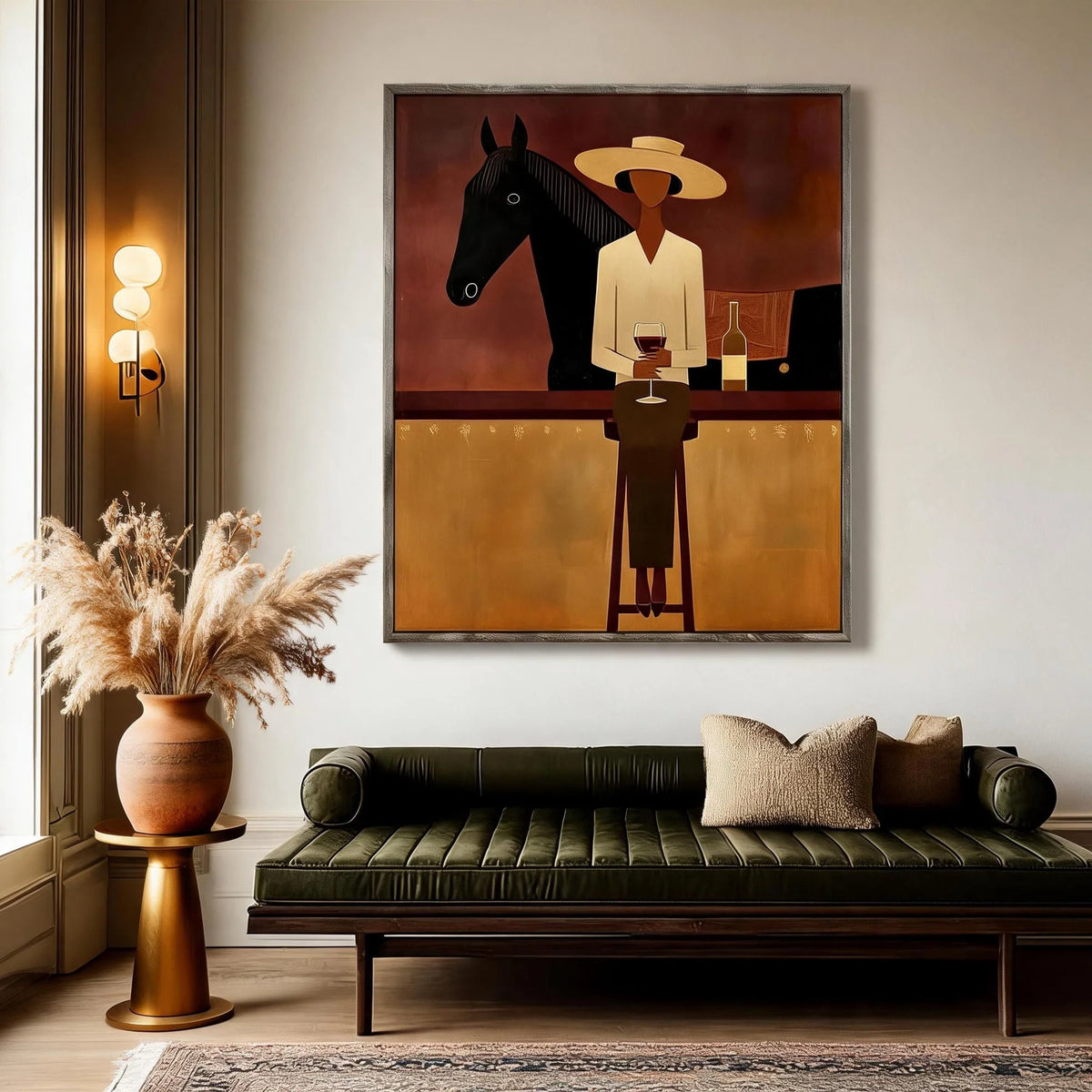 Textured Horse and Rider at Bar Wall Art