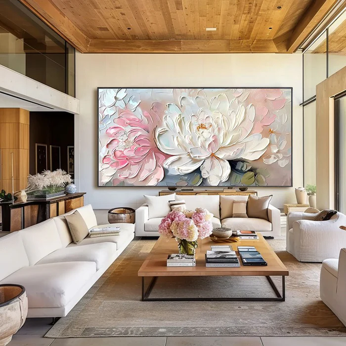Blush Peony Wall Art – Large Abstract Floral Canvas Painting