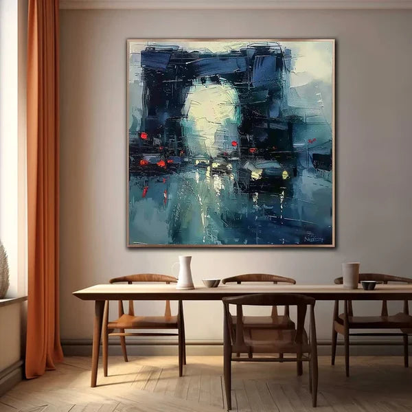 Abstract Rainy Night Street Wall Art