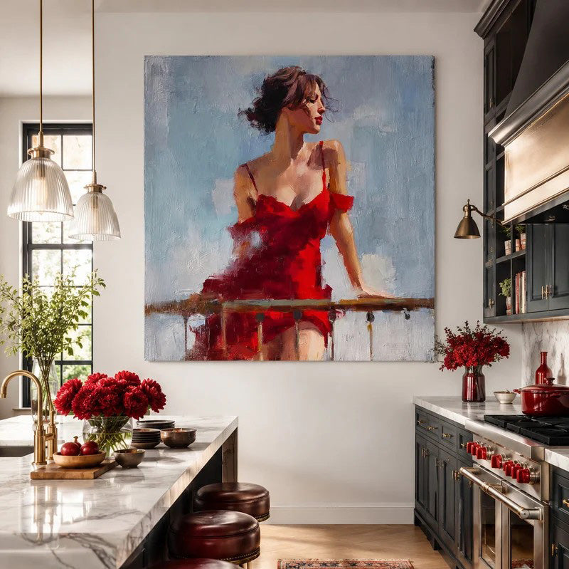 Expressive Woman in Red Portrait Wall Art