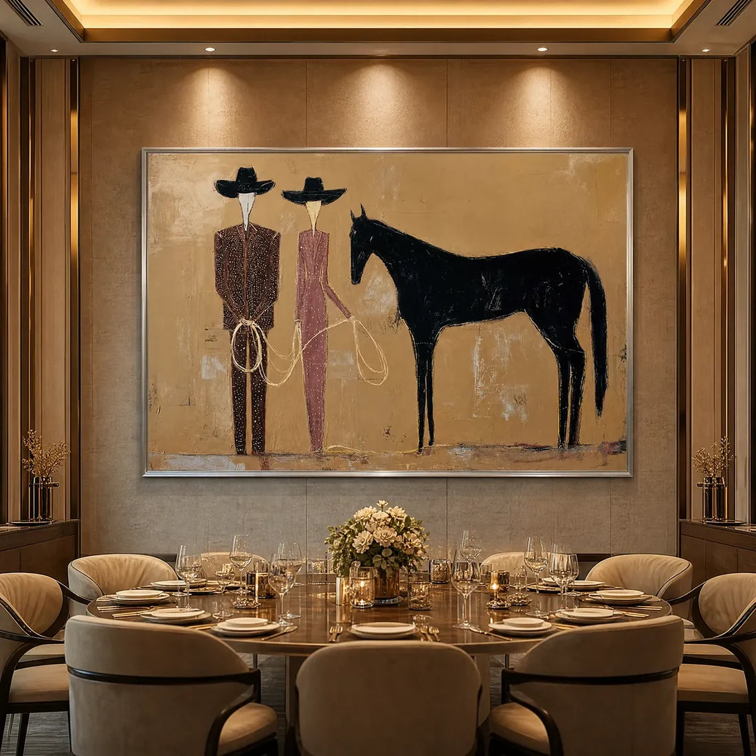 Abstract Western Duo & Black Horse Wall Art