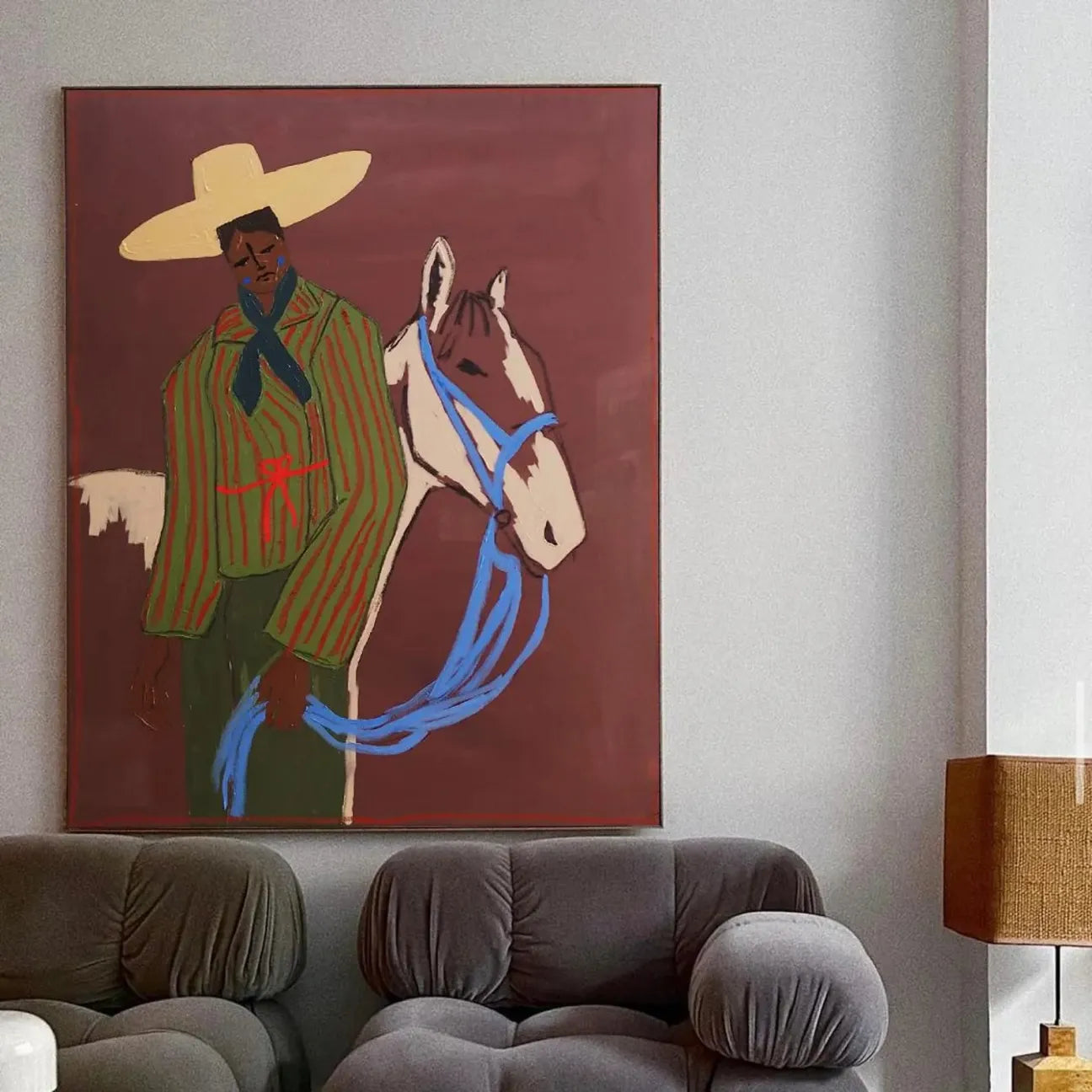 Naive Art Striped Rider with Horse Wall Art