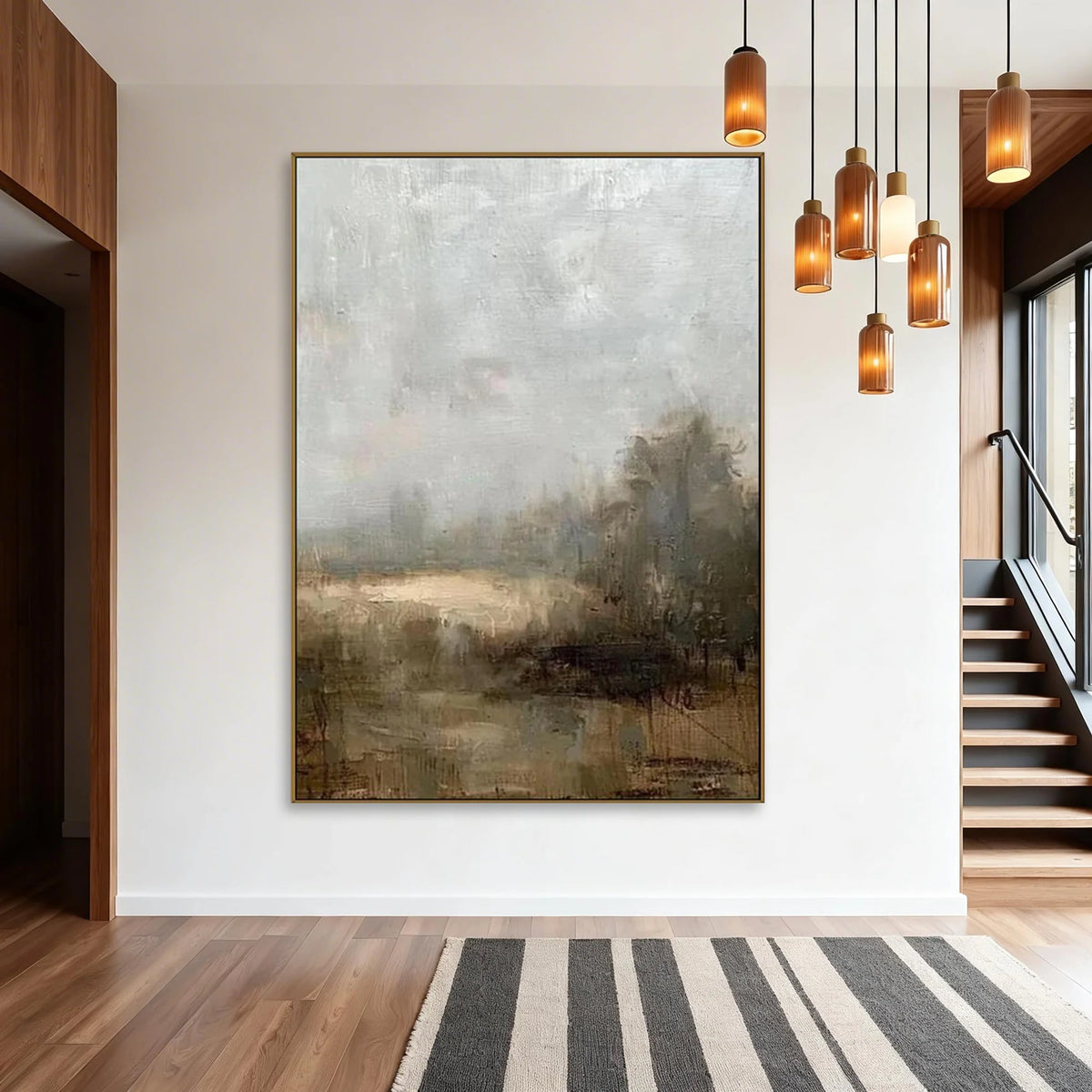 Textured Misty Field Landscape Wall Art