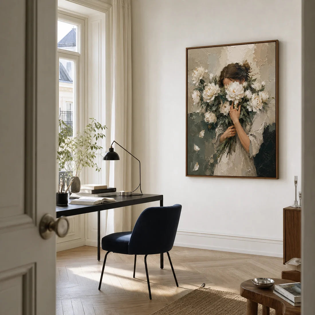 Impasto Woman & White Peony Wall Art