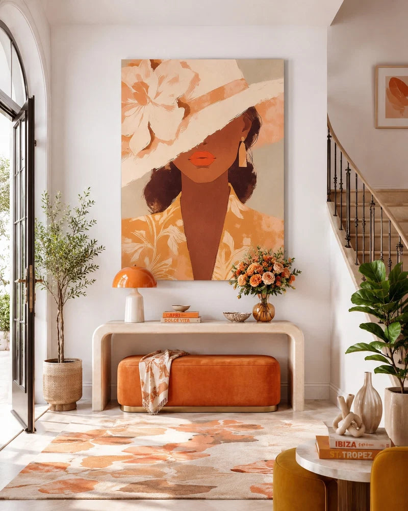 Flat-Toned Floral Hat Portrait Wall Art