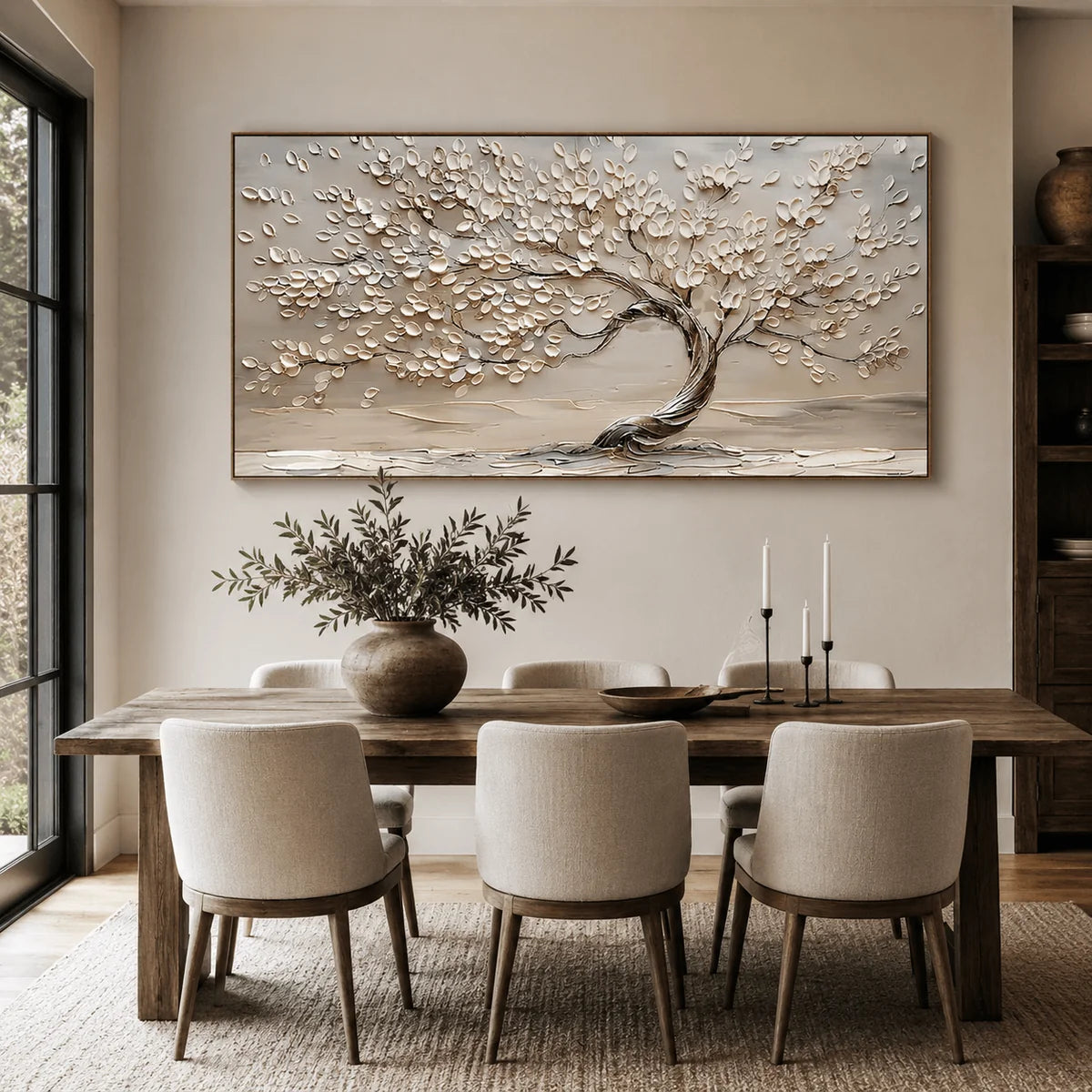 3D Textured White Blossom Tree Wall Art