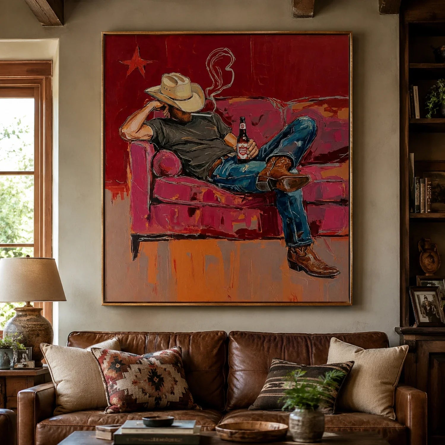 Impasto Cowboy on Couch Wall Art