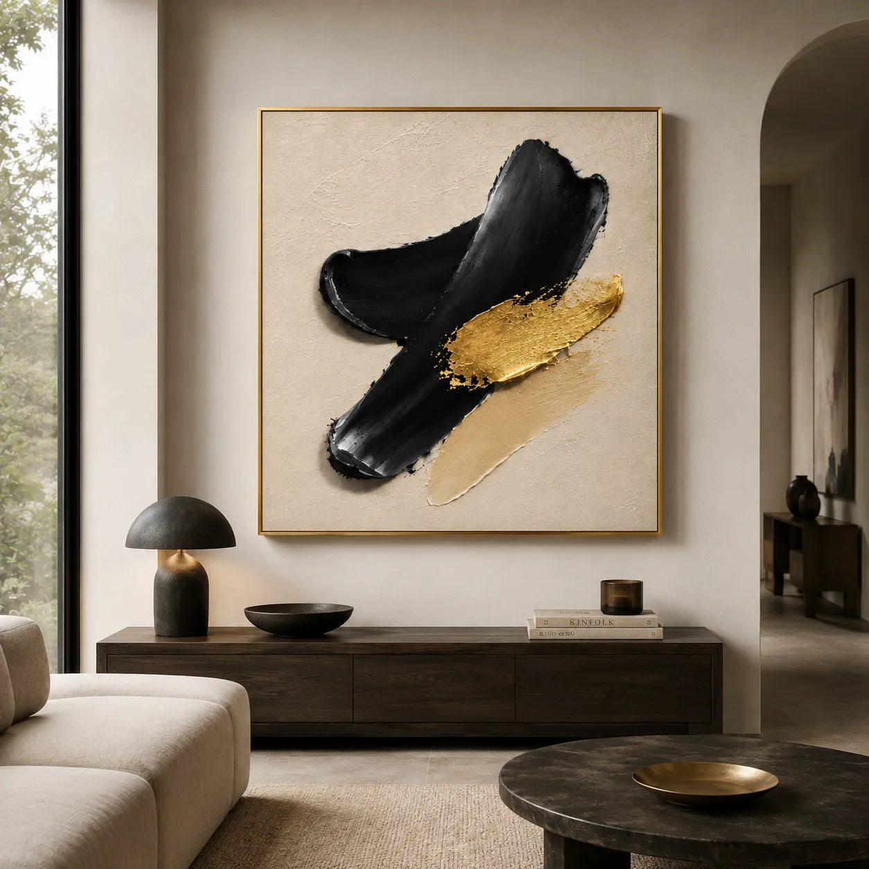 Plaster Textured Black Gold Sweep Wall Art