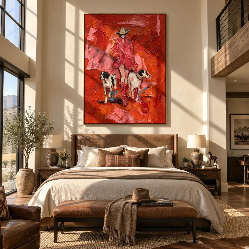Textured Cowgirl with Dogs Wall Art