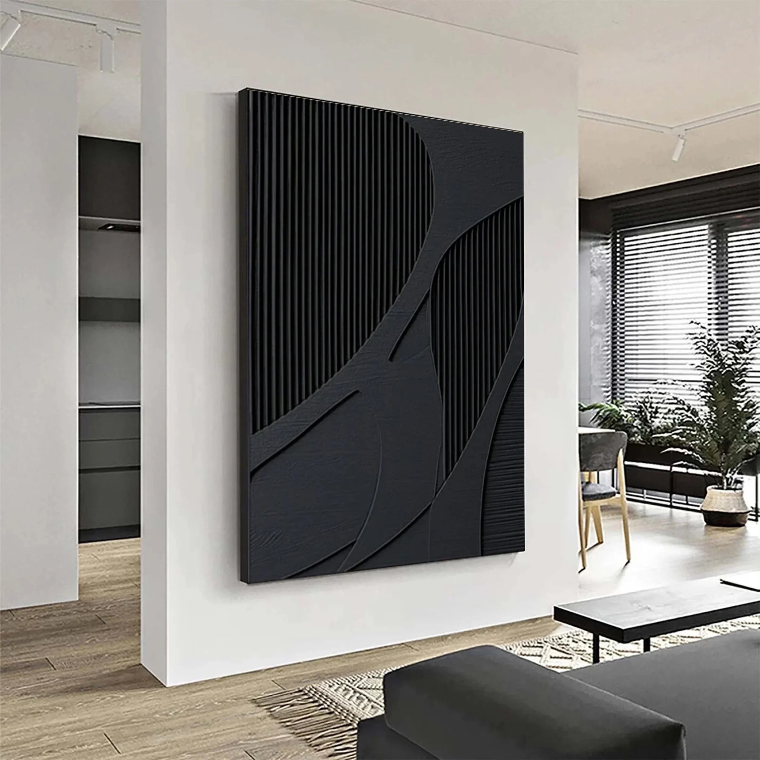 Black Plaster Art Minimalist Textured Painting #MZ034