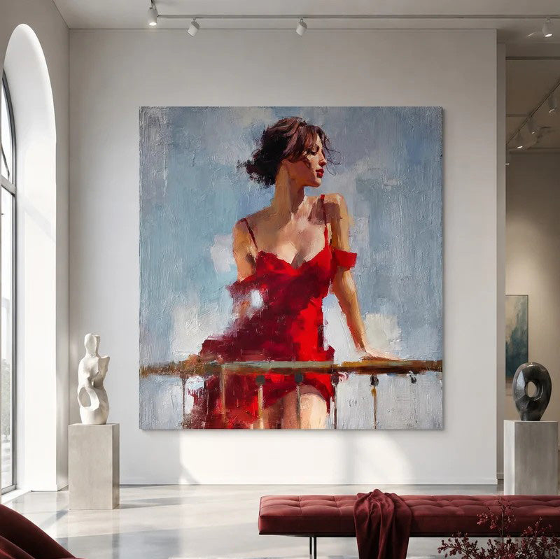 Expressive Woman in Red Portrait Wall Art