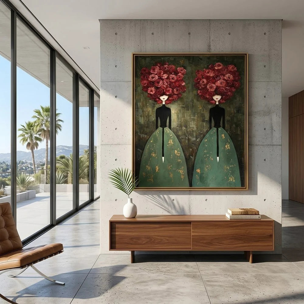 Textured Rose-Head Twins Wall Art