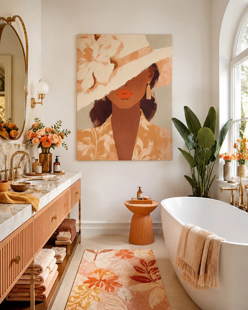 Flat-Toned Floral Hat Portrait Wall Art