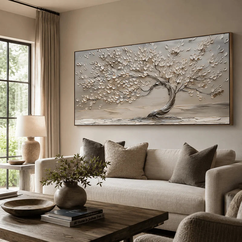 3D Textured White Blossom Tree Wall Art