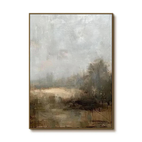 Textured Misty Field Landscape Wall Art