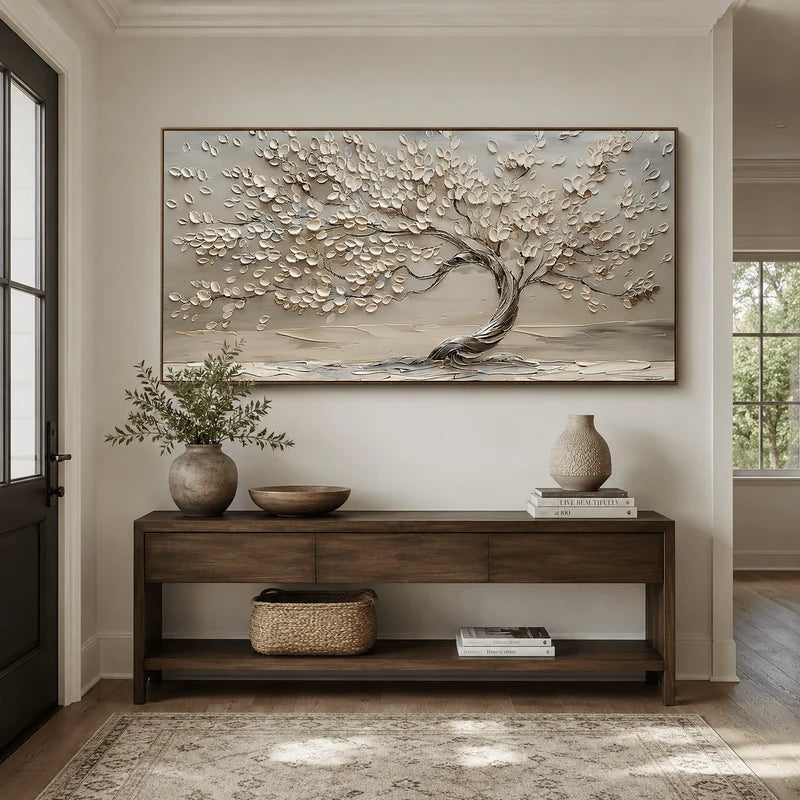 3D Textured White Blossom Tree Wall Art