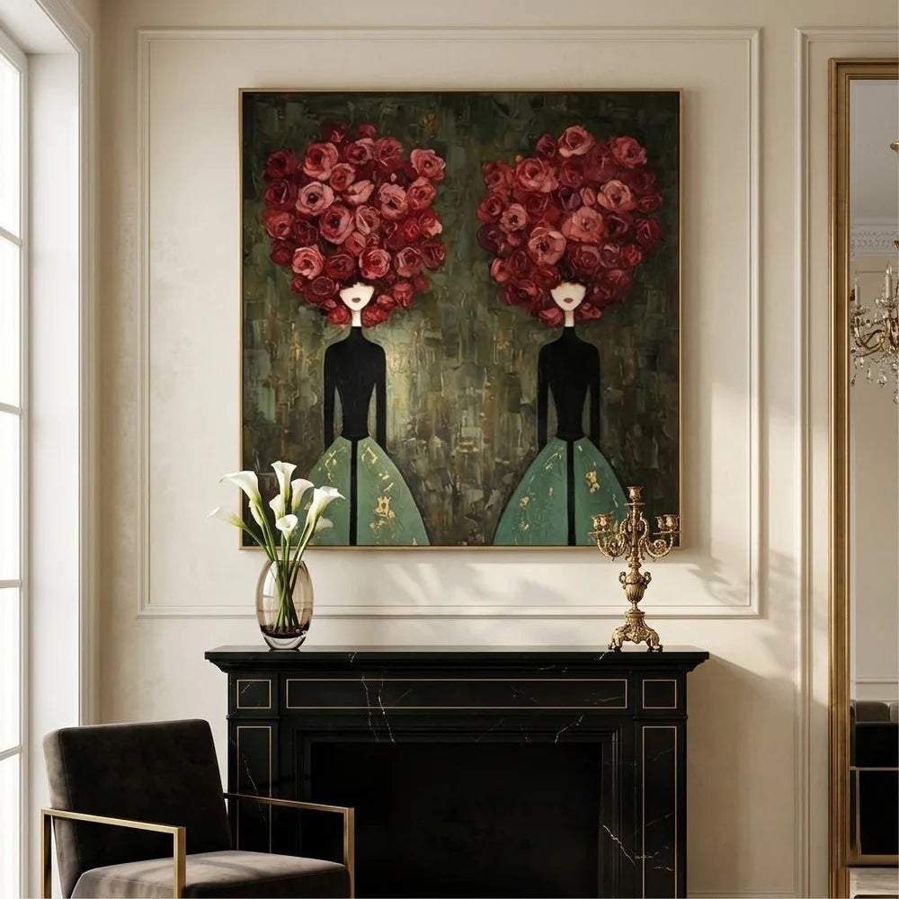 Textured Rose-Head Twins Wall Art
