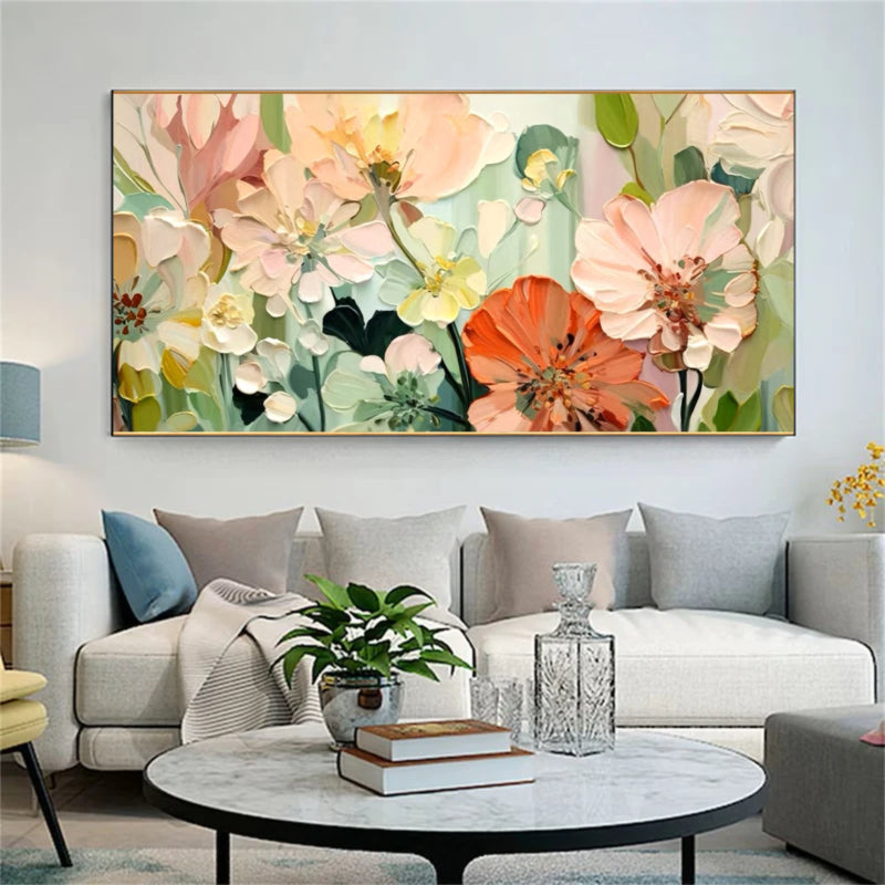 Soft Floral Wall Art – Large Abstract Flower Canvas Painting
