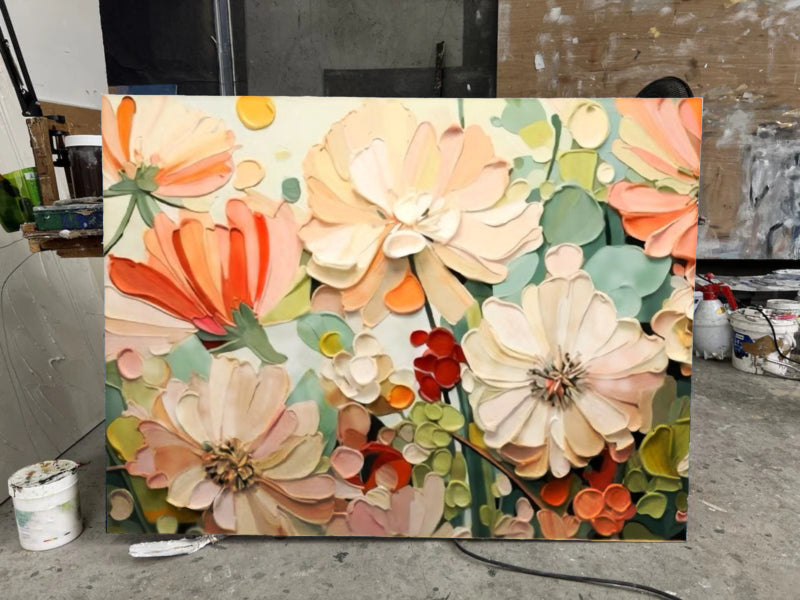 Soft Floral Garden Wall Art – Textured Abstract Canvas Painting
