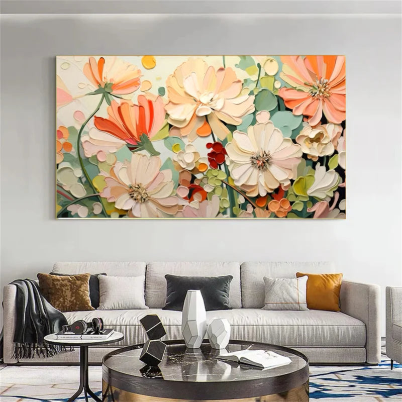 Soft Floral Garden Wall Art – Textured Abstract Canvas Painting