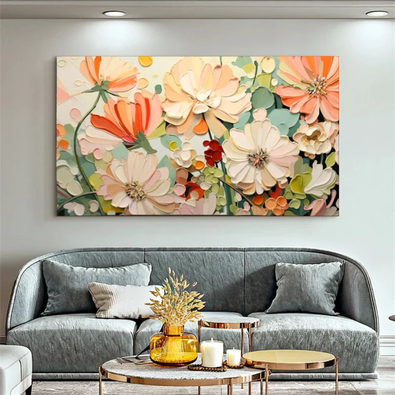 Soft Floral Garden Wall Art – Textured Abstract Canvas Painting
