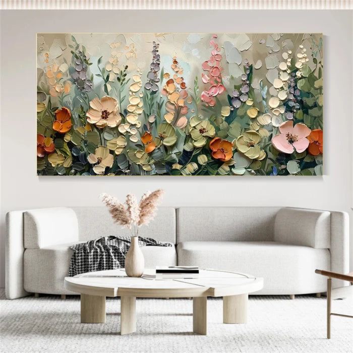 Abstract Wildflower Garden Wall Art – Textured Floral Canvas