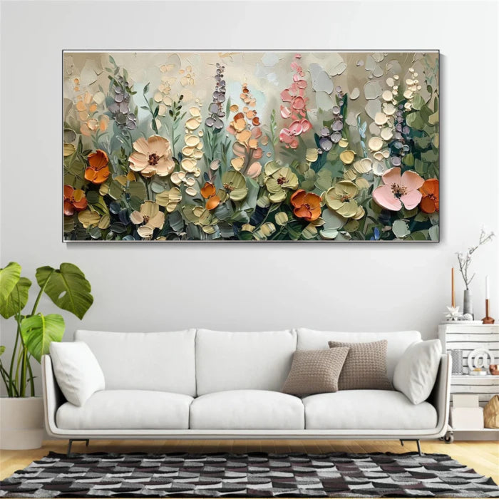 Abstract Wildflower Garden Wall Art – Textured Floral Canvas