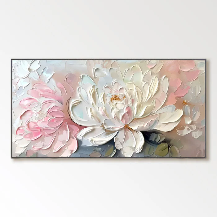 Blush Peony Wall Art – Large Abstract Floral Canvas Painting